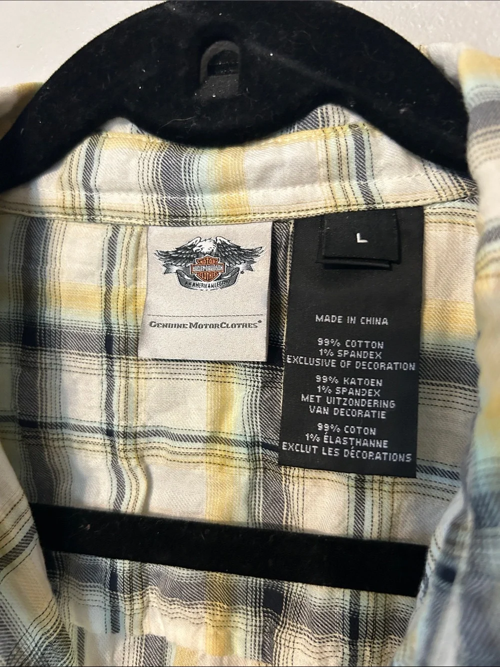 Harley-Davidson Yellow, Green & Cream Plaid Button-Up Shirt